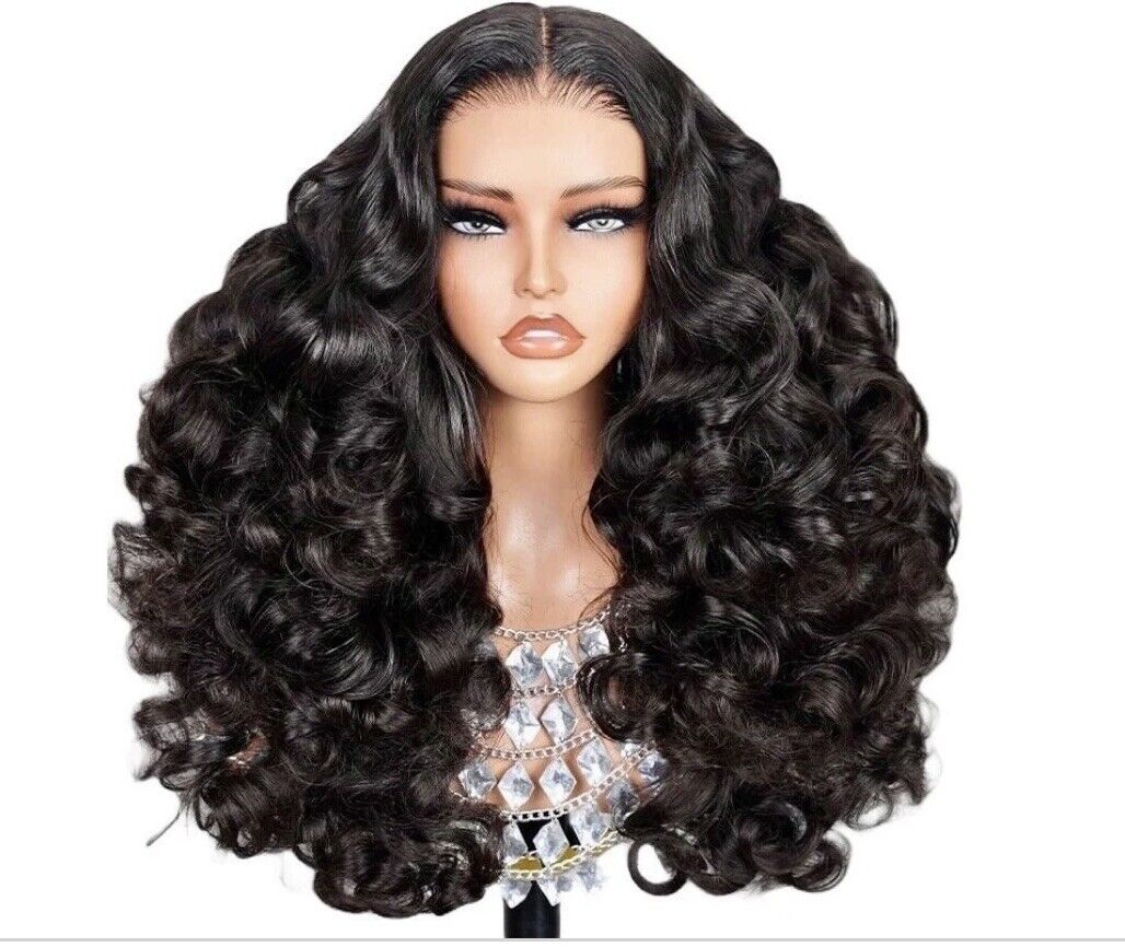 Human Hair Wigs UK Women Full Glueless Wear & Go Bouncy Curly Lace Front Wig