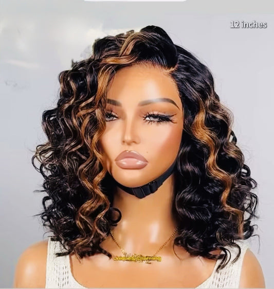 Glueless Bouncy Curly Pre Styled Ready To Wear Bob HD Lace Front Wigs 250% Full