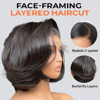 Butterfly Layered Cut Short Bob Human Hair Ready To Go Glueless Wig