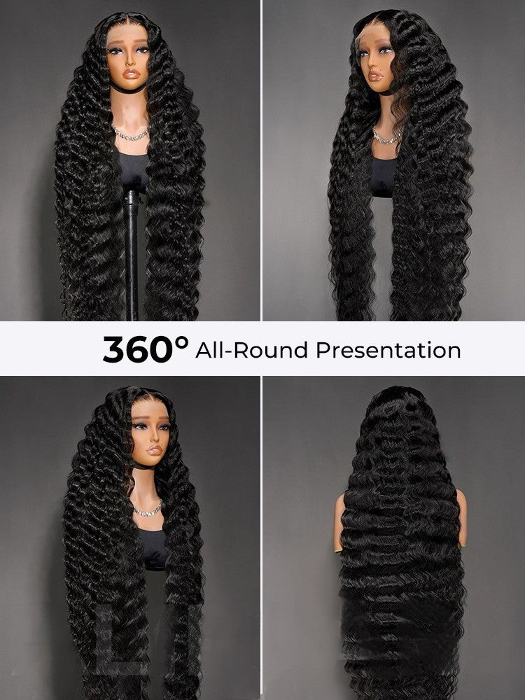 50 Inches Voluminous Deep Wave HD Lace Frontal Wig Super Long Human Hair 300%