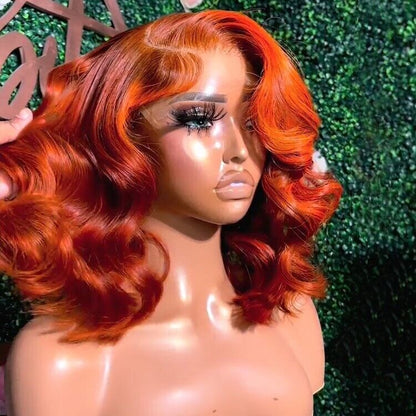 Human Hair Wigs Glueless Wavy Lace Front Cooper Red Blunt Short Bob Wig Women UK