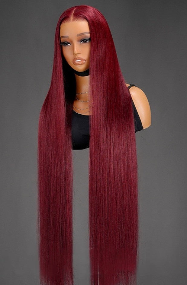 Super Long 50inch 300% Density Burgundy 13x6 HD Lace Front Wig Human Hair