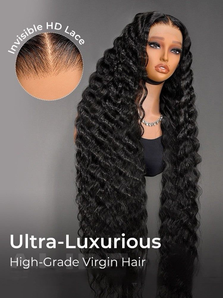 50 Inches Voluminous Deep Wave HD Lace Frontal Wig Super Long Human Hair 300%