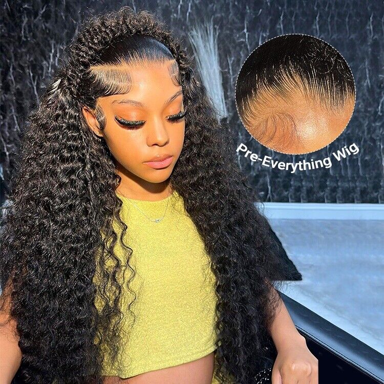 Human Hair Glueless Pre Styled Pre Cut Lace Ready To Wear Wig Deep Wave Women