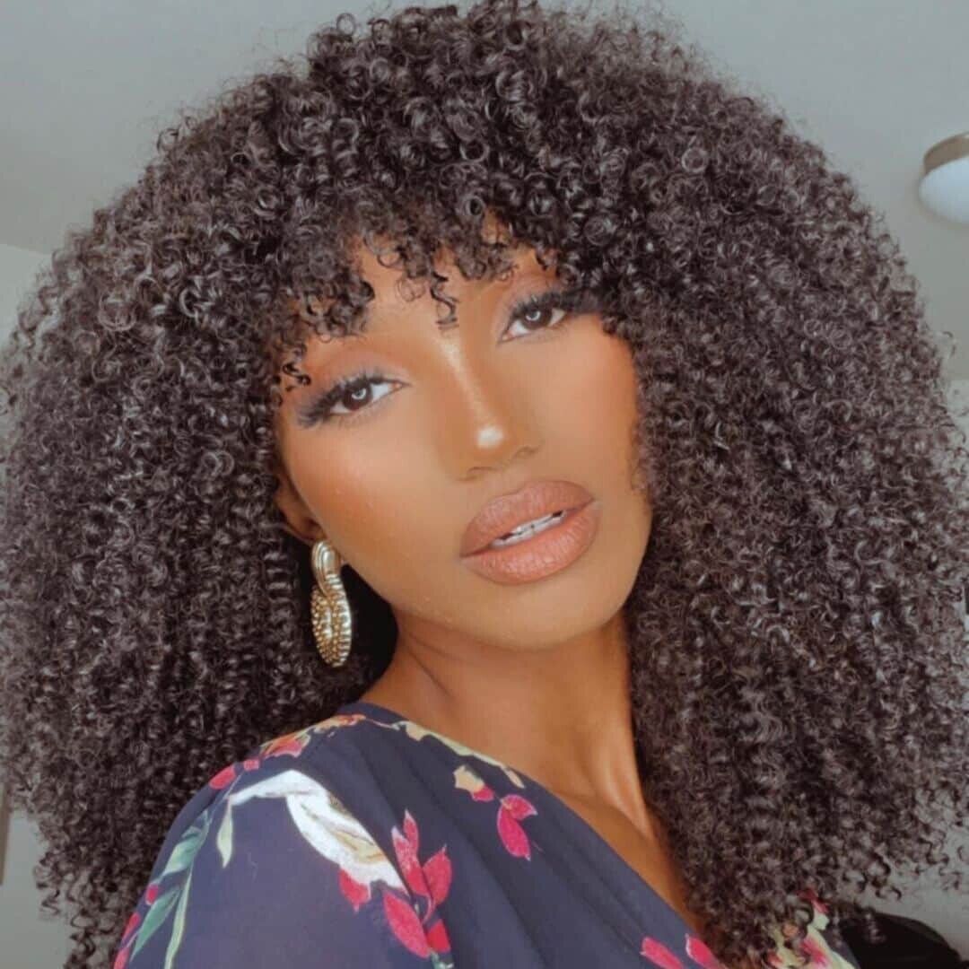 Human Hair Wigs Women Glueless Curly Short Long Wig With Bangs UK