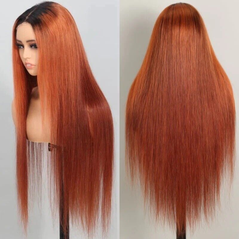 Human Hair Wigs Glueless Women Lace Front Straight Long Coloured Wig