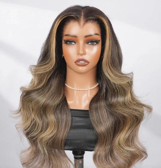 Lagos Hairline Pre Styled Glueless Wavy Human Hair 250% Density Wig Balayage 