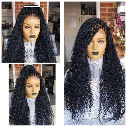 Boho Knotless Box Braided Wig Women 30inch Long Black 4*4 Lace Front Uk