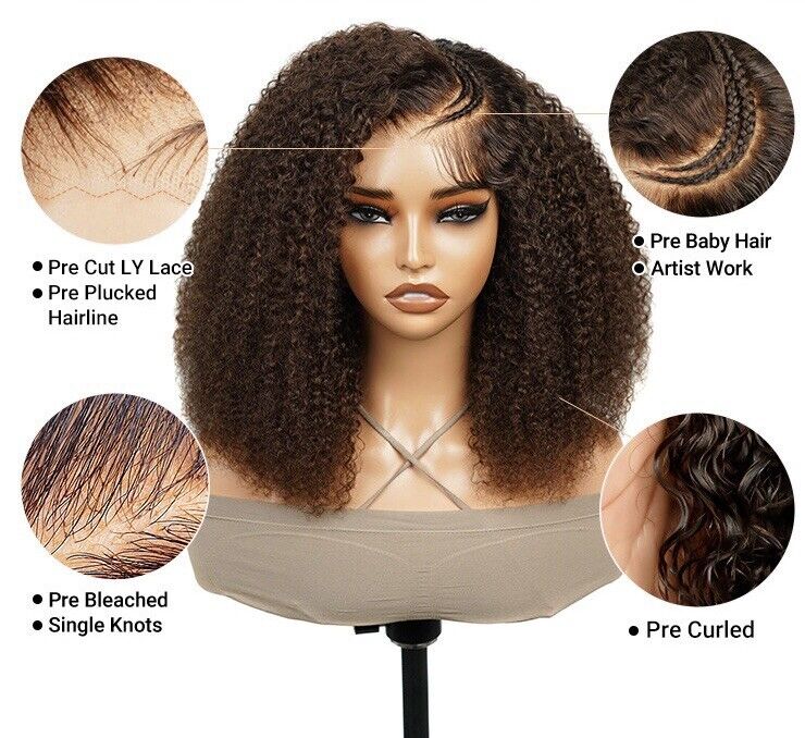 Human Hair Wigs Glueless Pre Styled Braided Lace Front Wear Go Curly Wig Women