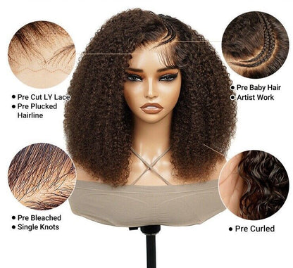 Human Hair Wigs Glueless Pre Styled Braided Lace Front Wear Go Curly Wig Women