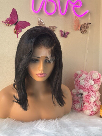 Human Hair Wigs Ready To Wear Pre Styled Glueless Lace Front Side Bang Bob Wig