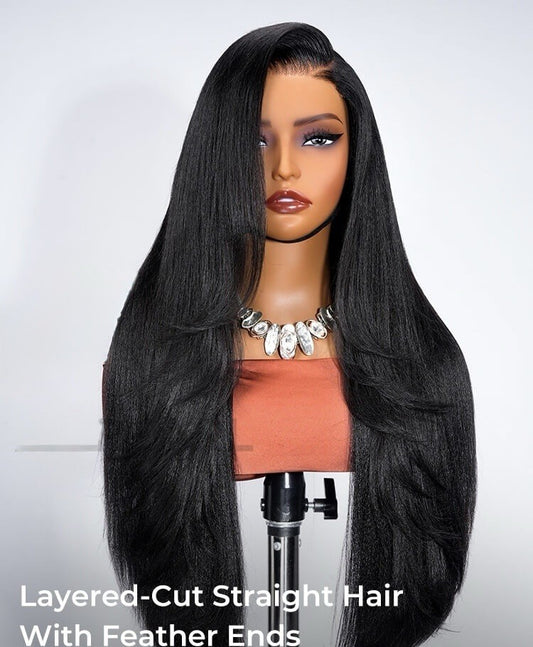 Pre Styled Side Part Light Yaki Straight 5x7 Glueless Lace Wig With Layers