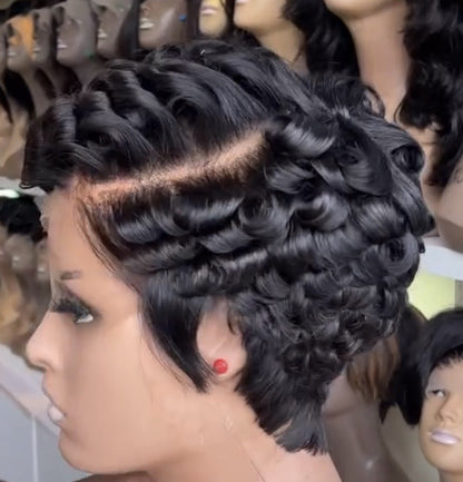 Pixie Cut Human Hair Pre Styled Ready To Wear Short Wig