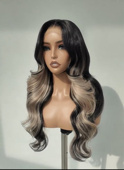 Pre Styled Ready To Wear Wavy Human Hair Glueless 250% Density Wig Custom Color 