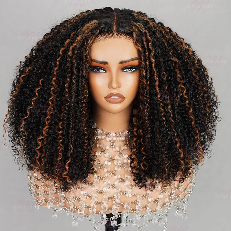 Human Hair Wigs UK Women Full Glueless Wear & Go Kinky Curly Lace Front Wig