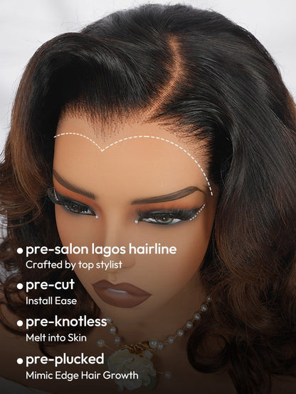 Lagos Hairline Pre Styled Glueless Ombre Brown Voluminous Human Hair 250% Wig