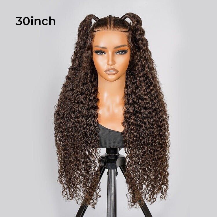 Human Hair Wigs Glueless Pre Cut Lace Pre Styled Crimp Wavy Wear Go Long Wig UK