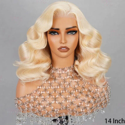 Human Hair Wig Wigs Glueless Womens Wear & Go Lace Front Blonde Short Wig UK