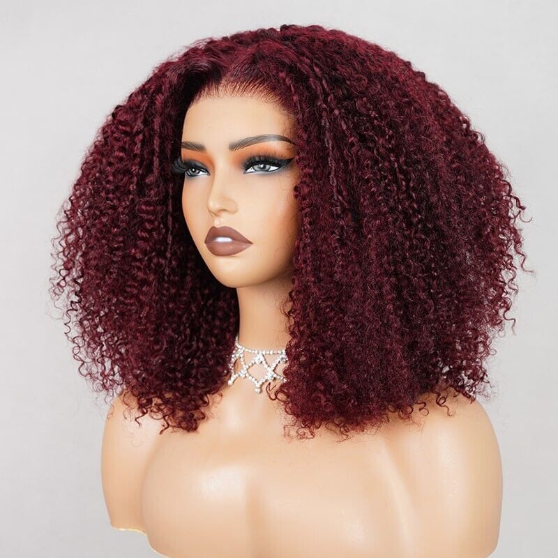 Glueless Wear & Go Lace Pre Cut Front Kinky Curly Wig Human Hair Wigs UK Women