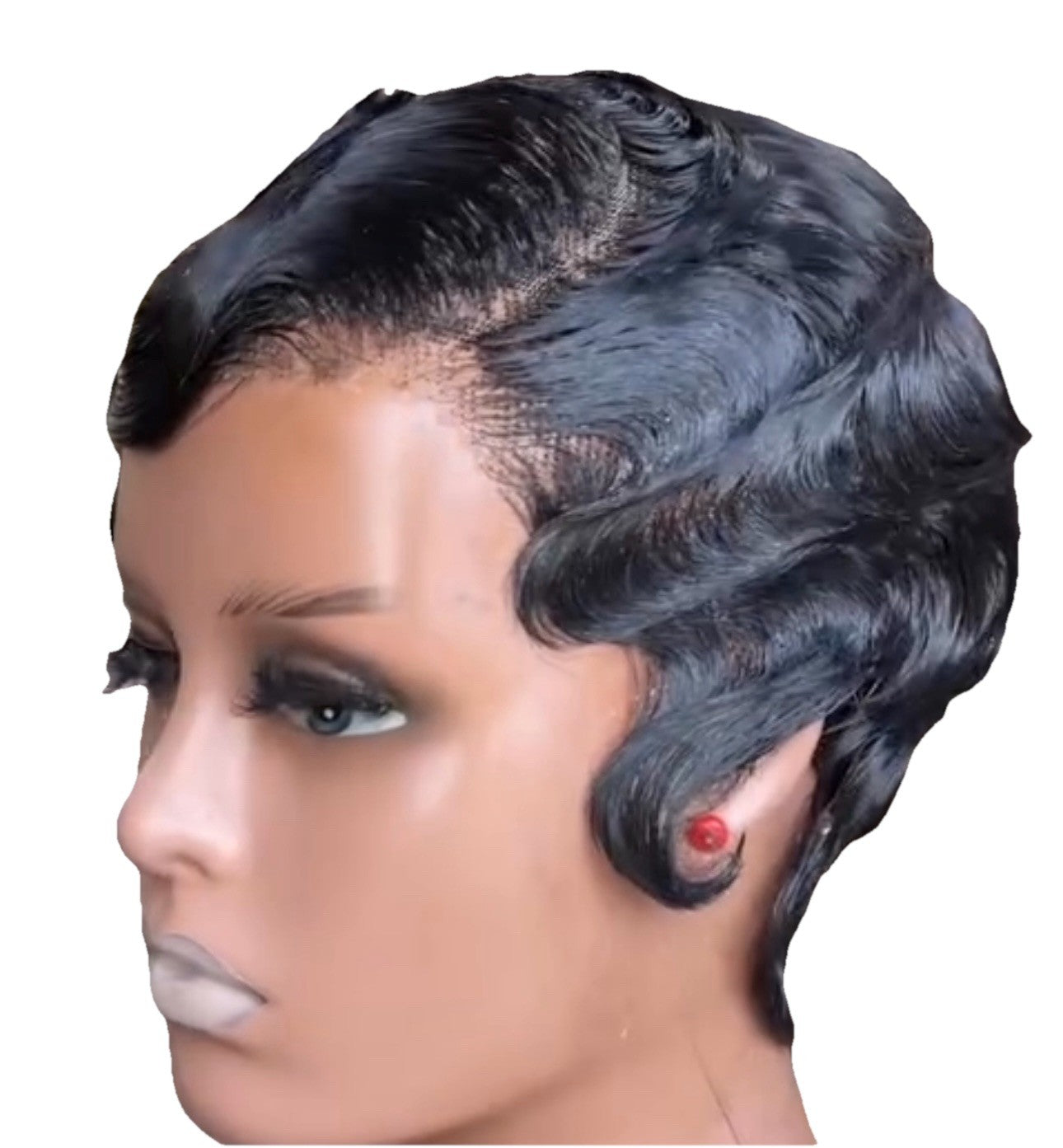 Pixie Cut Finger Wavy Pre Styled Human Hair Short Wig