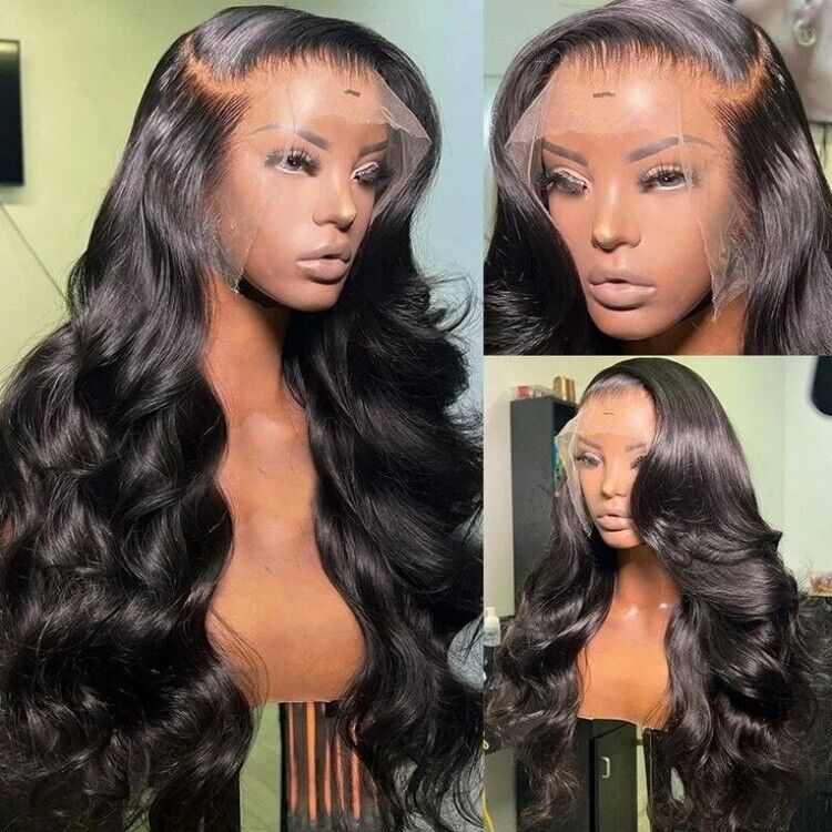 Women Human Hair Wigs Glueless Transparent Full Lace Front Wavy Long Wig UK