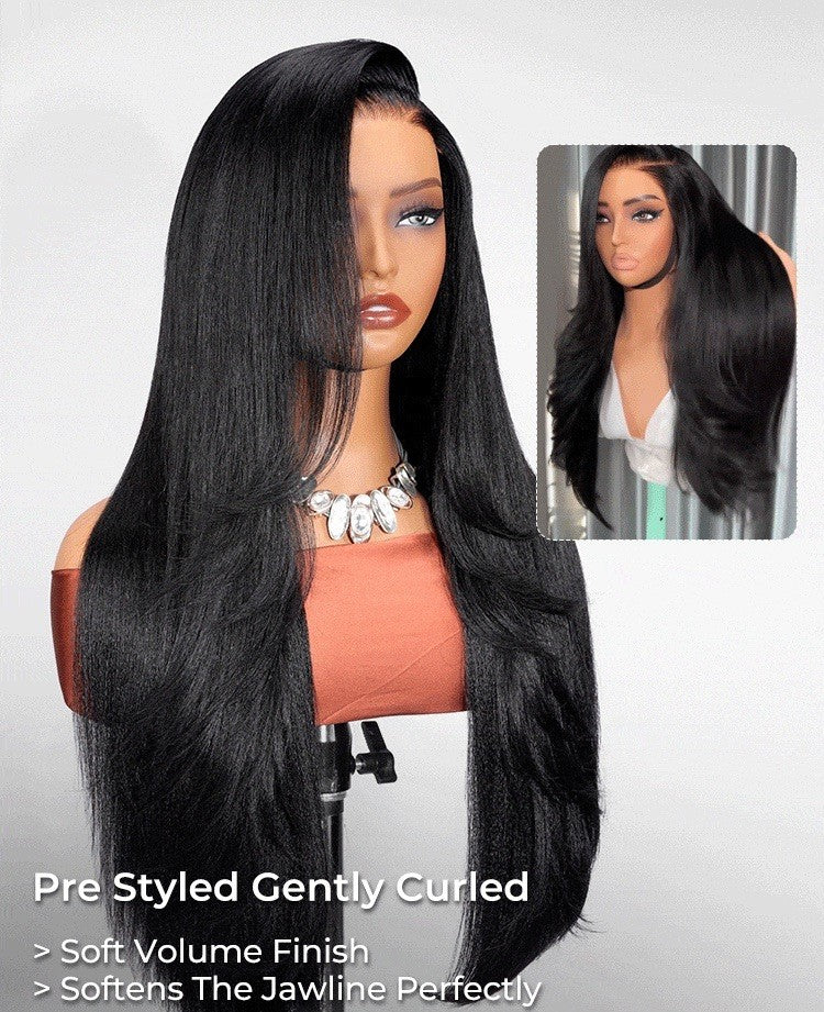 Pre Styled Side Part Light Yaki Straight 5x7 Glueless Lace Wig With Layers