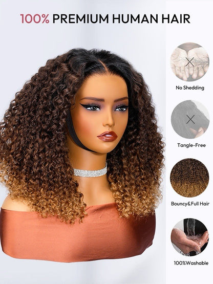 250% Density Human Hair Ombre Brown And Honey Brown Jerry Curly Wig Ready To Go