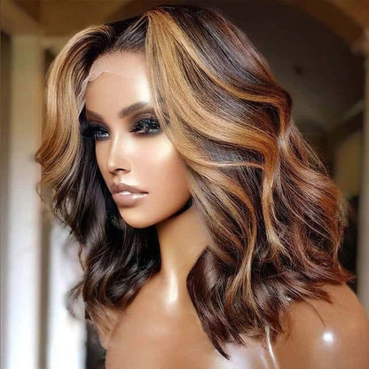 Women Human Hair Wig Glueless Wavy Full Lace Front Long Highlight Wigs UK