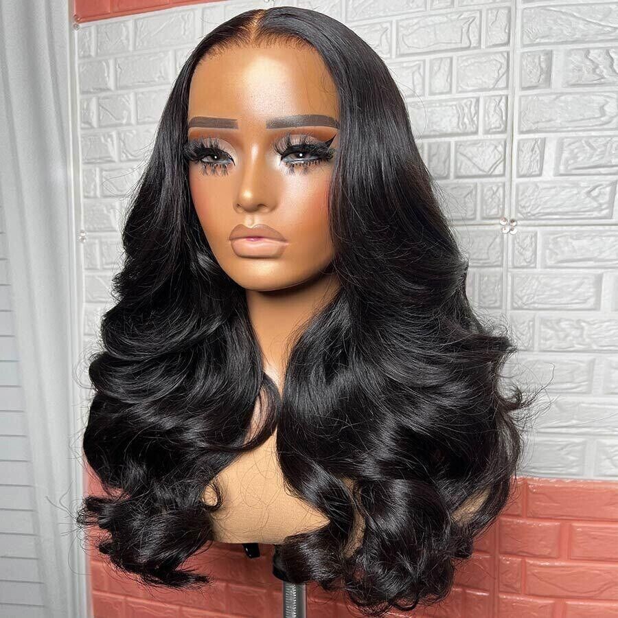 Glueless Ready To Wear Human Hair Wigs Wavy Straight Pre Cut Lace Front Wig UK