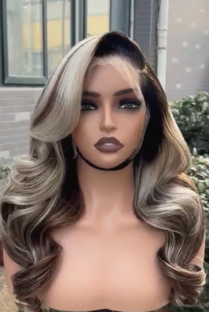 Pre Styled Ready To Wear Wavy Human Hair Glueless 250% Density Wig Custom Color 