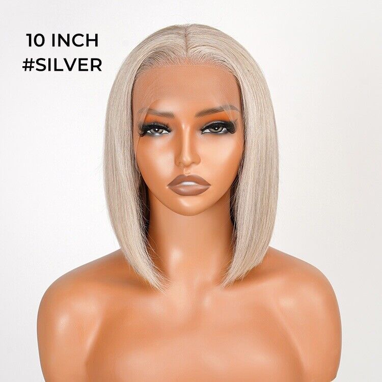 Human Hair Wigs Lace  Coloured Silver Bob Wig Glueless Women Wig UK