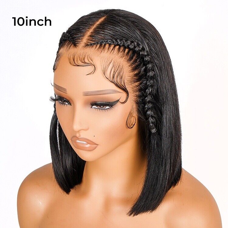 Human Hair Wigs Glueless Pre Styled Braided Ready To Wear Lace Front Bob Wig