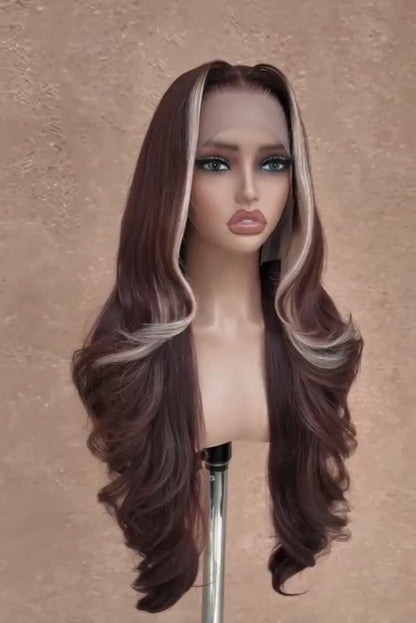 Layered Cut Wavy Pre Styled Human Hair Glueless  250% Density Wig Custom Colour 