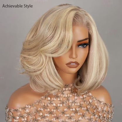 Women Human Hair Wigs Full Wavy Glueless Wear Go Lace Front Short Bob Wig UK