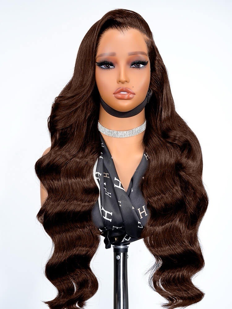 M Hairline Side Part #4 Dark Brown Body Wave 13x6 Lace Frontal Wigs
