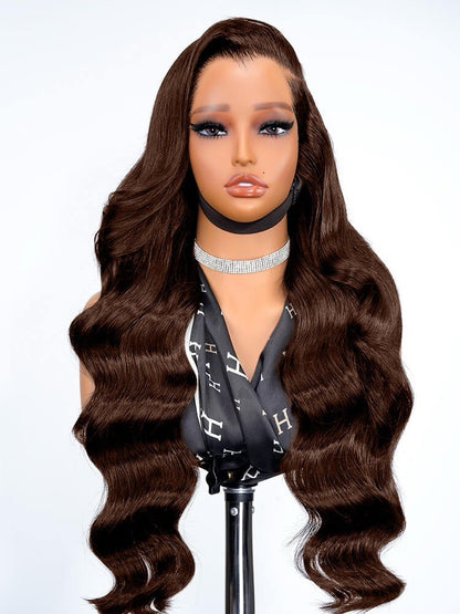 M Hairline Side Part #4 Dark Brown Body Wave 13x6 Lace Frontal Wigs