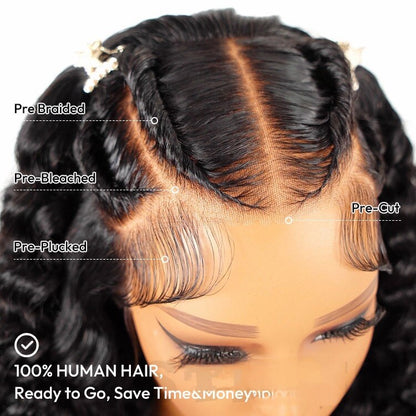 Human Hair Wigs Glueless Pre Styled Braided Lace Front Wear Go Wavy Wig Women UK