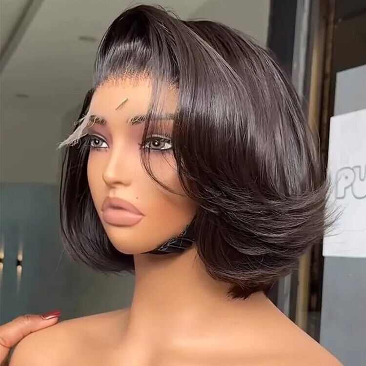 Butterfly Layered Cut Short Bob Human Hair Ready To Go Glueless Wig