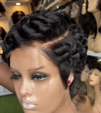 Pixie Cut Human Hair Pre Styled Ready To Wear Short Wig