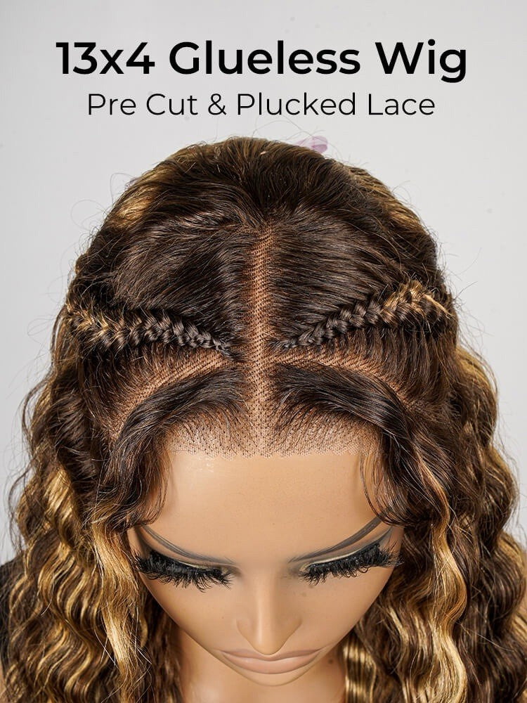 Glueless #P4/27 Color Highlight Wig Styled Crimped Wavy Front Wig
