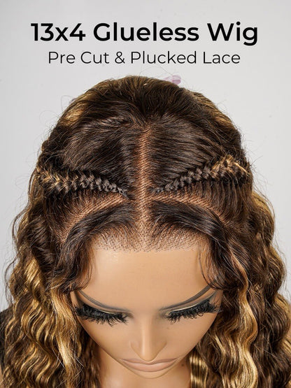 Glueless #P4/27 Color Highlight Wig Styled Crimped Wavy Front Wig