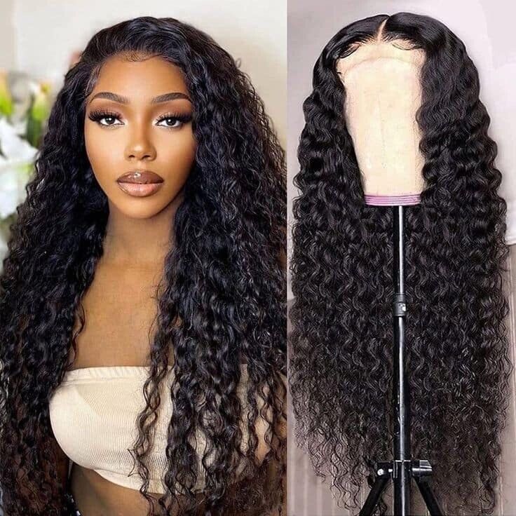 Human Hair Wigs Wig Glueless Wear And Go Women Lace Front Curly Long UK Natural