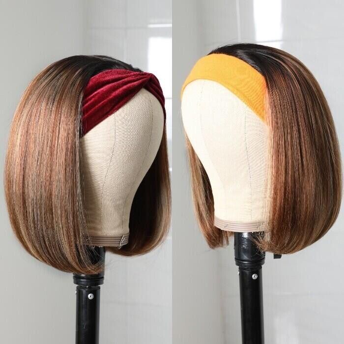 Human Hair Wigs Wig Glueless Women Headband Straight Short Bob UK #4/27