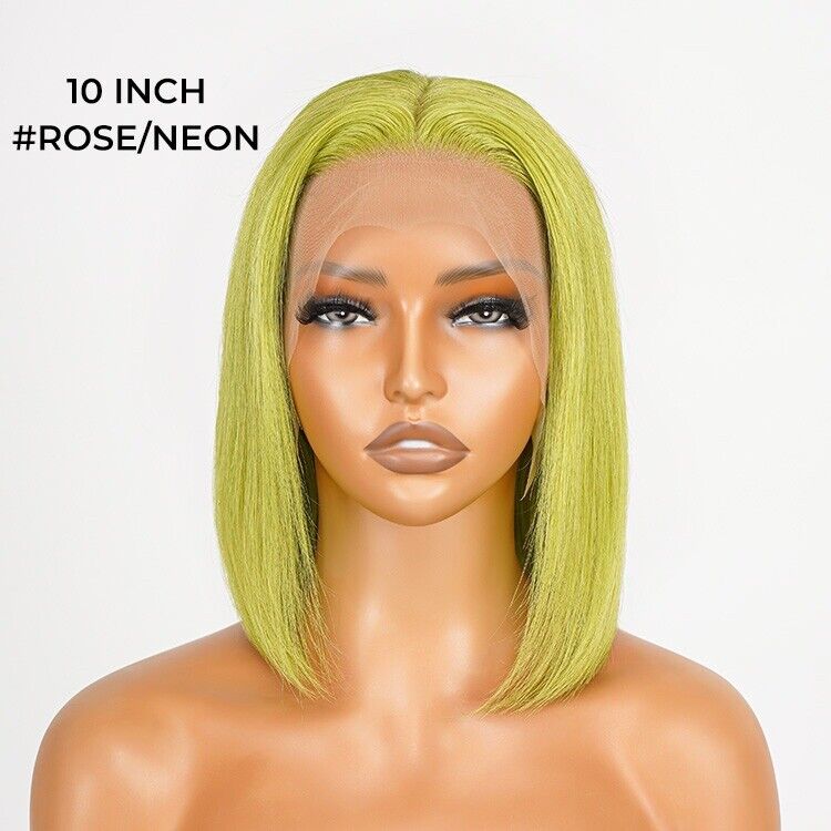 Human Hair Wigs Lace  Coloure #Rose Neon Bob Wig Glueless Women Wig UK