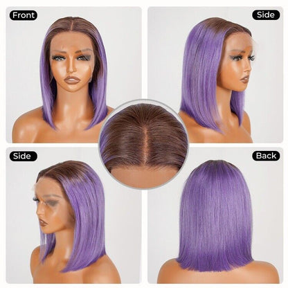 Human Hair Wigs Lace  Coloured #T4/Purple Bob Wig Glueless Women Wig UK