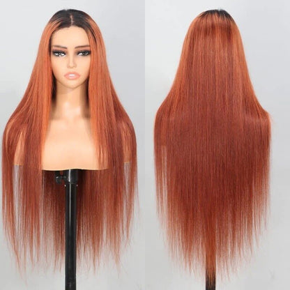 Human Hair Wigs Glueless Women Lace Front Straight Long Coloured Wig