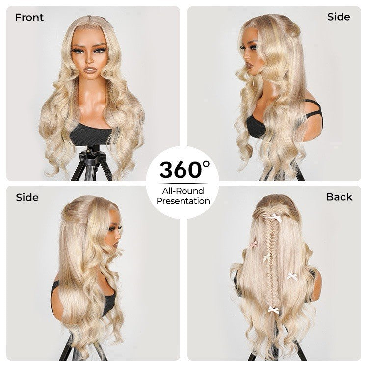 P18/613 Blonde Highlight Fishtail Braid Princess Haircut 13*4 Frontal Wig