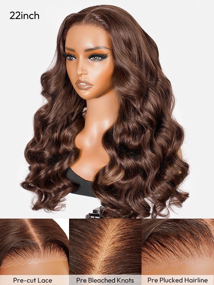 250% Density Ready To Go  Pre  Cut Lace Wavy Brown Wig Glueless