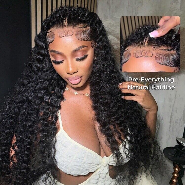 Human Hair Glueless Pre Styled Pre Cut Lace Ready To Wear Wig Deep Wave Women