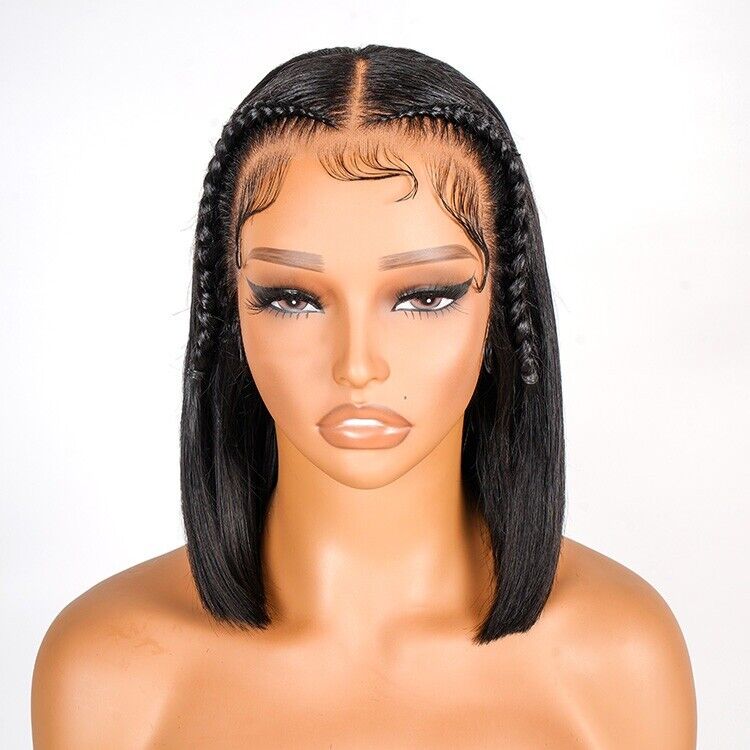 Human Hair Wigs Glueless Pre Styled Braided Ready To Wear Lace Front Bob Wig